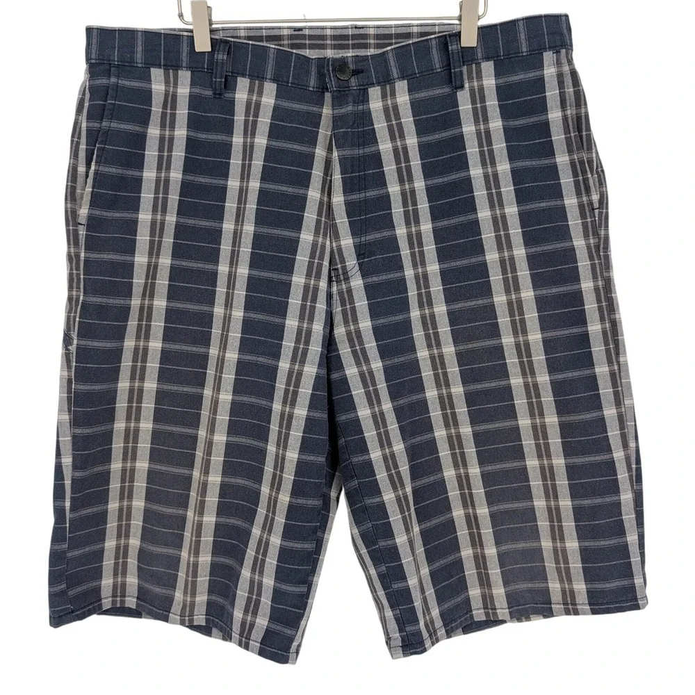 Y2K Dickies Plaid Shorts Mens 38 Navy Grey Flat Front Work Utility Skater Grunge
